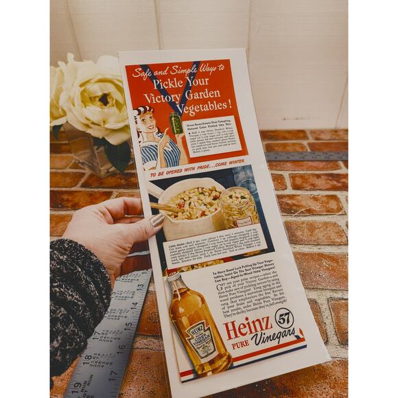 1942 Victory Garden Ad -‎ Heinz Vinegar & Pickle Veggies - Vintage Print - Picture 6 of 6